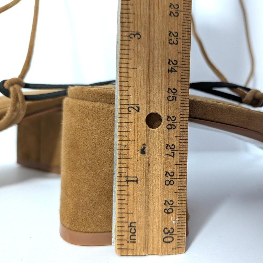 ZARA Lace Up Block Heel Sandals Brown Faux Suede Square Toe Strappy Sz 41 / 10.5 - Picture 12 of 14